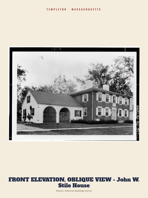 Templeton FRONT ELEVATION, OBLIQUE VIEW - John W.  Stile House Archive Print artwork detail