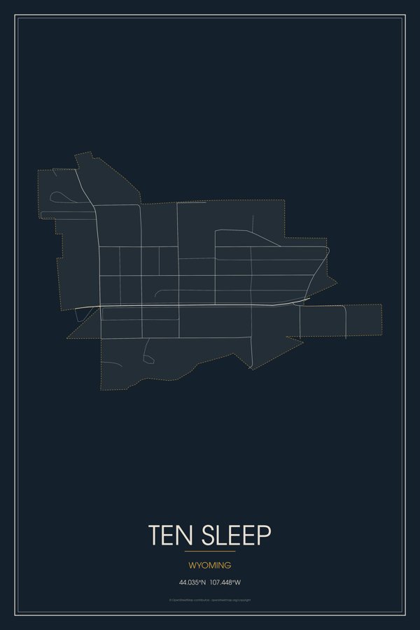 Ten Sleep Street Map Poster · Midnight artwork detail