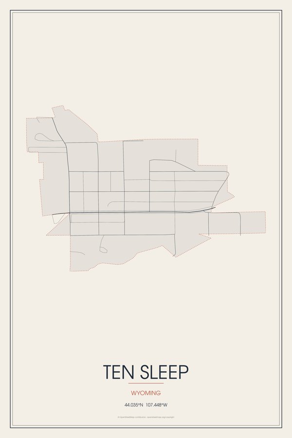 Ten Sleep Street Map Poster · Linen artwork detail