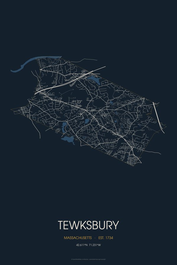 Tewksbury Street Map Poster · Midnight artwork detail