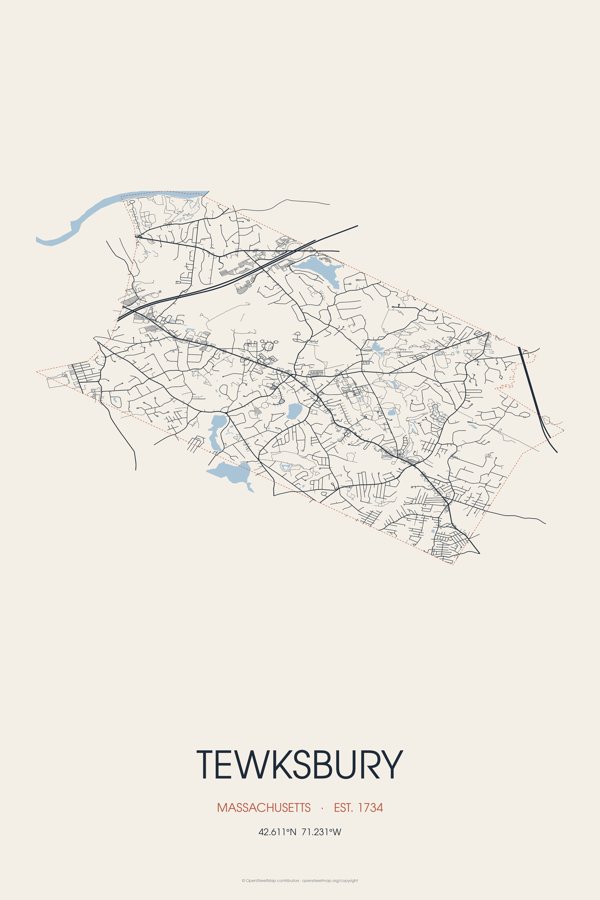 Tewksbury Street Map Poster · Linen artwork detail