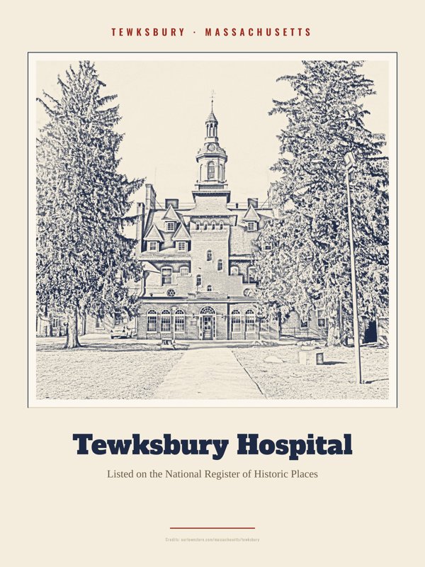 Tewksbury Tewksbury Hospital Landmark Print artwork detail