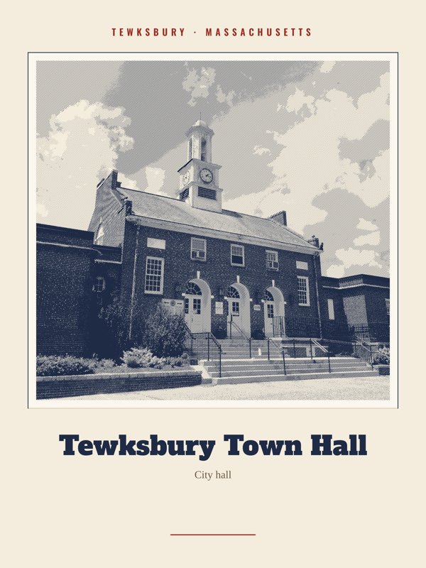 Tewksbury Tewksbury Town Hall Landmark Print artwork detail