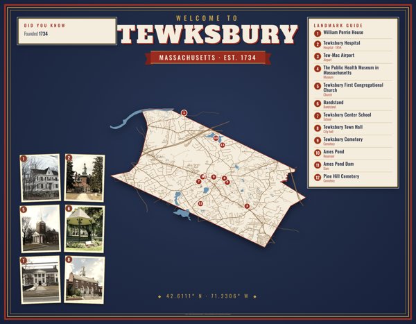 Tewksbury Map Placemat artwork detail