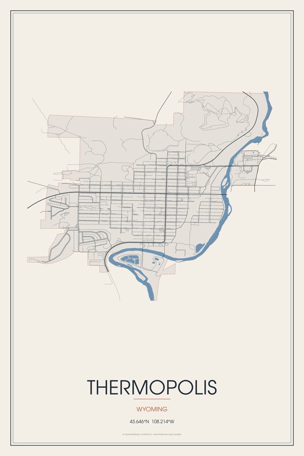 Thermopolis Street Map Poster · Linen artwork detail