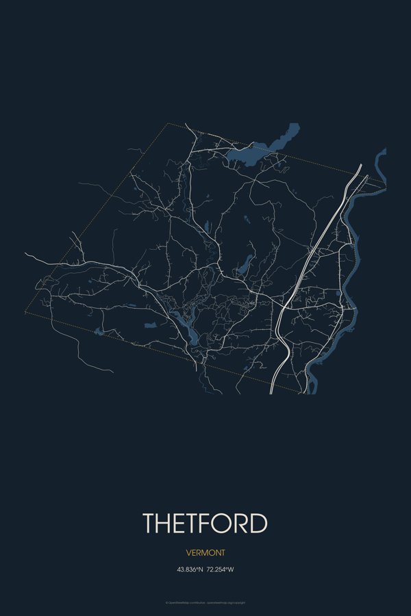 Thetford Street Map Poster · Midnight artwork detail