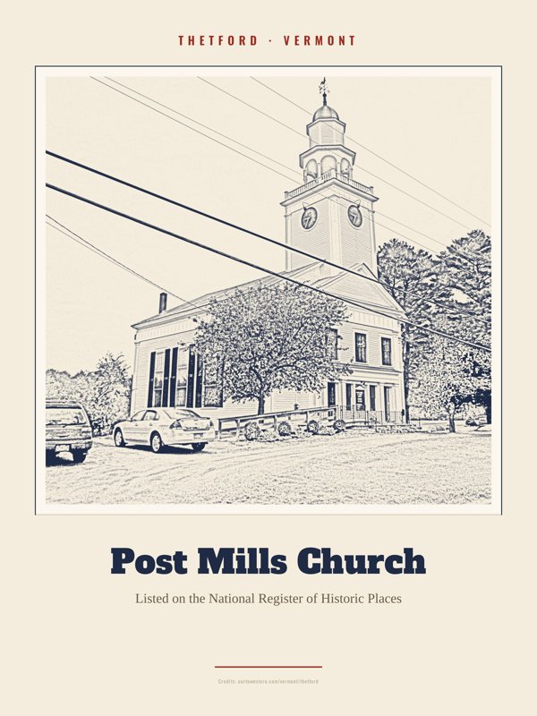 Thetford Post Mills Church Landmark Print artwork detail