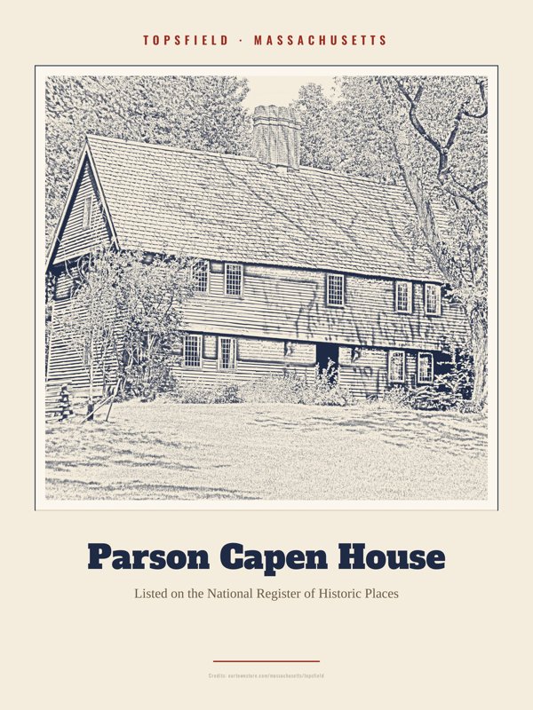 Topsfield Parson Capen House Landmark Print artwork detail