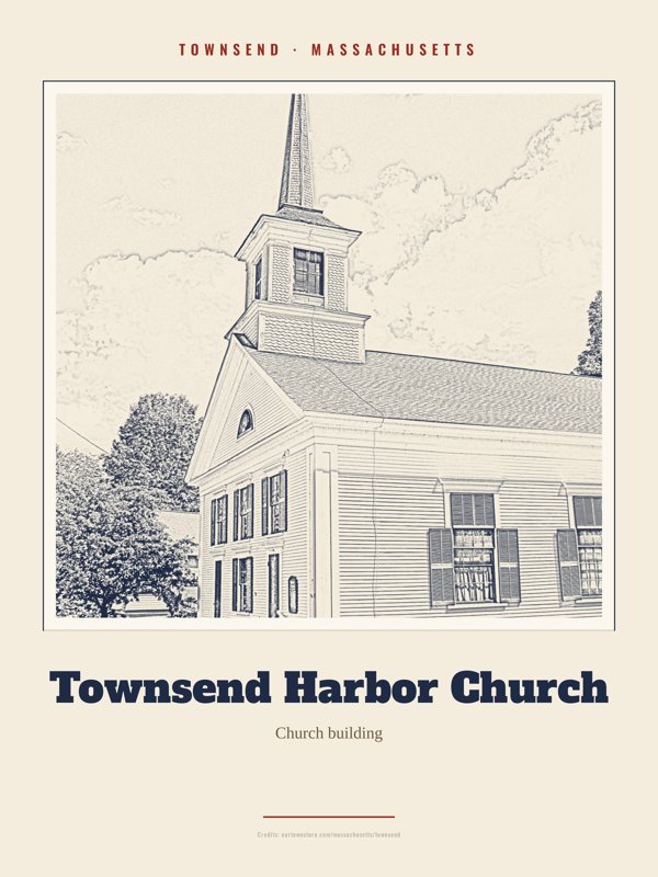 Townsend Townsend Harbor Church Landmark Print artwork detail