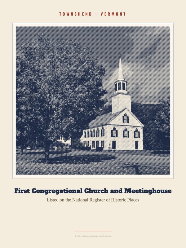 Townshend First Congregational Church and Meetinghouse Landmark Print artwork detail