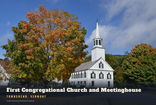 Townshend First Congregational Church and Meetinghouse Postcard artwork detail