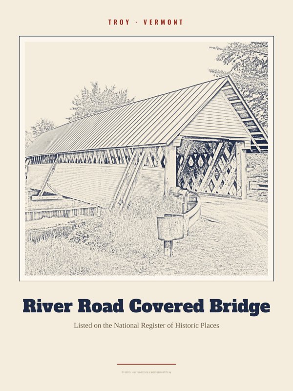 Troy River Road Covered Bridge Landmark Print artwork detail