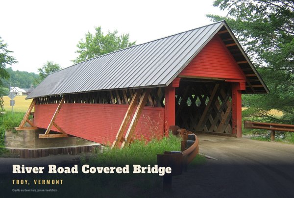 Troy River Road Covered Bridge Postcard artwork detail