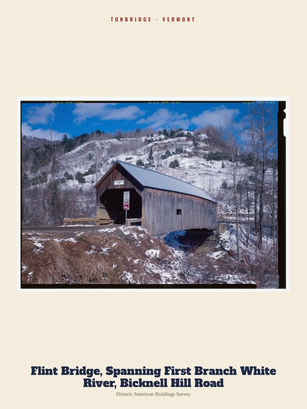 Tunbridge Flint Bridge, Spanning First Branch White River, Bicknell Hill Road Archive Print artwork detail