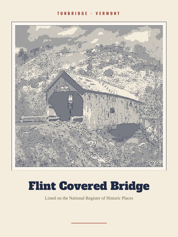 Tunbridge Flint Covered Bridge Landmark Print artwork detail