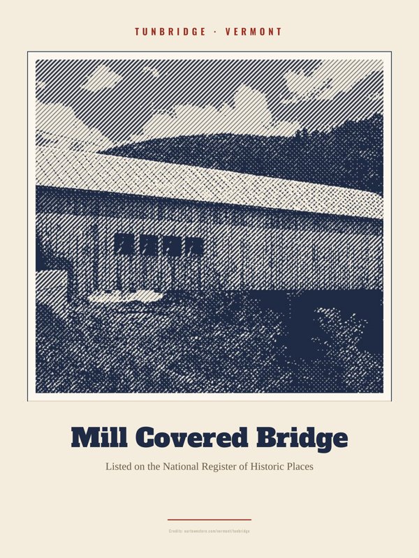 Tunbridge Mill Covered Bridge Landmark Print artwork detail