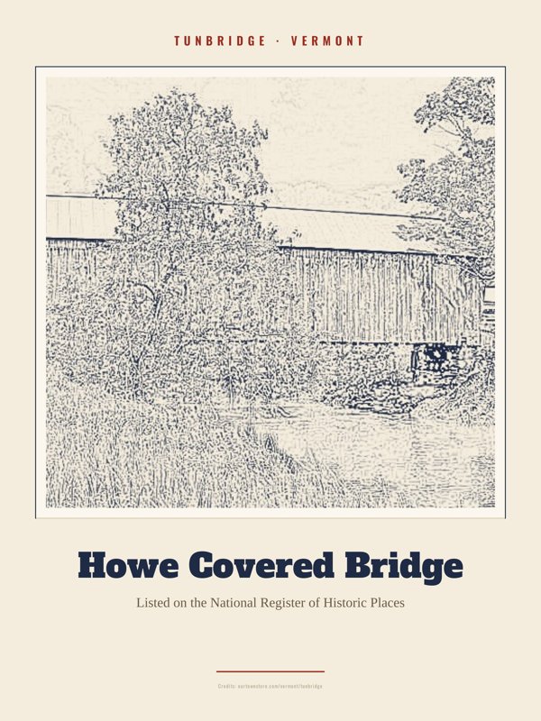 Tunbridge Howe Covered Bridge Landmark Print artwork detail