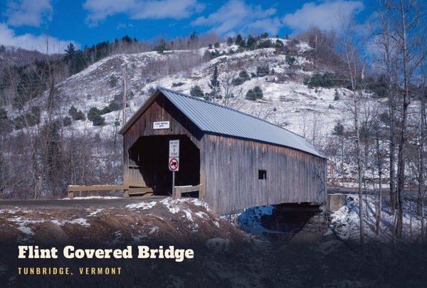 Tunbridge Flint Covered Bridge Postcard artwork detail