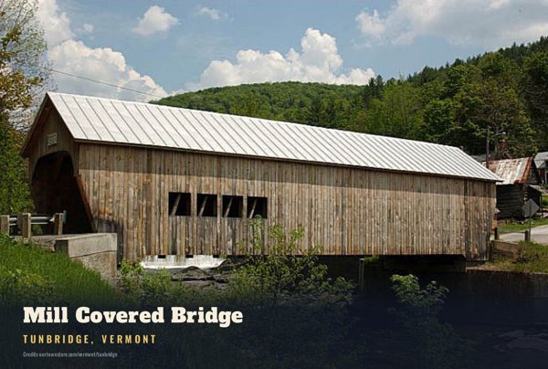 Tunbridge Mill Covered Bridge Postcard artwork detail