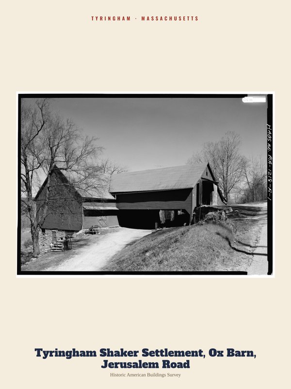 Tyringham Tyringham Shaker Settlement, Ox Barn, Jerusalem Road Archive Print artwork detail
