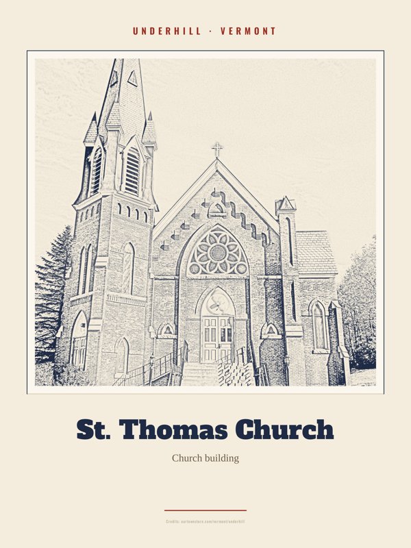 Underhill St. Thomas Church Landmark Print artwork detail