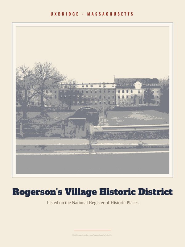 Uxbridge Rogerson's Village Historic District Landmark Print artwork detail