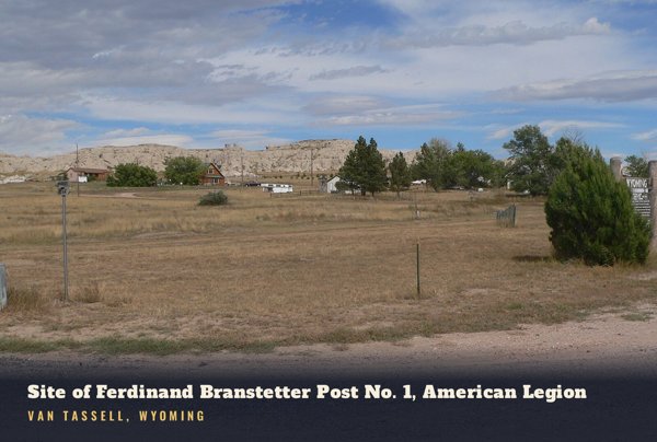 Van Tassell Site of Ferdinand Branstetter Post No. 1, American Legion Postcard artwork detail