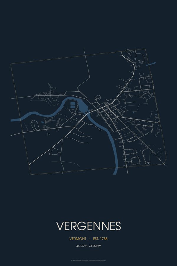 Vergennes Street Map Throw Blanket artwork detail