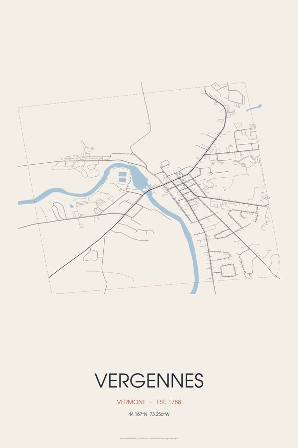 Vergennes Street Map Poster · Linen artwork detail