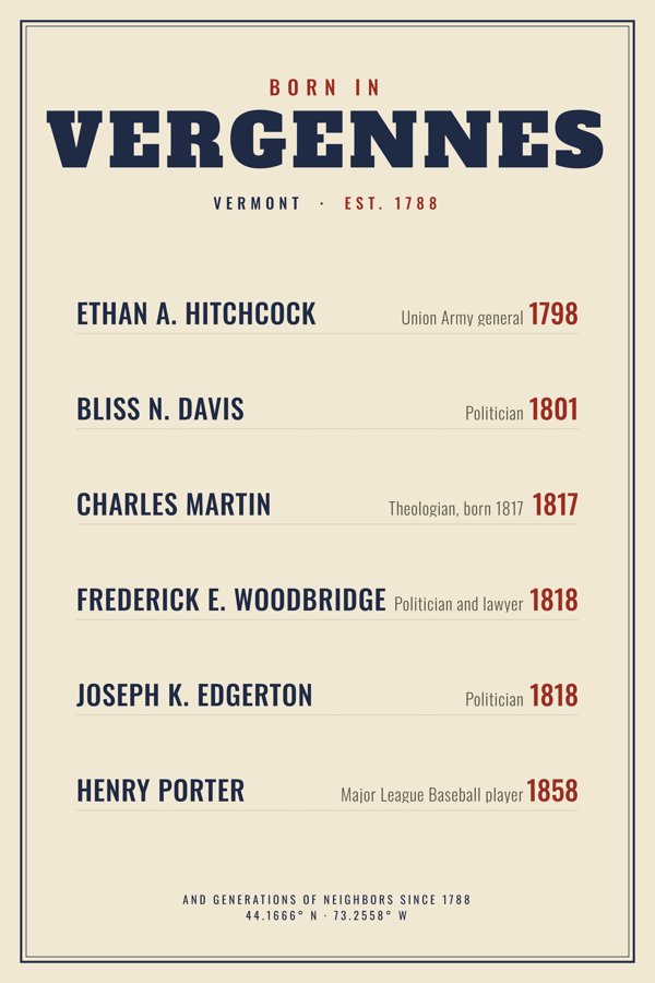 Vergennes “Born In” Poster artwork detail