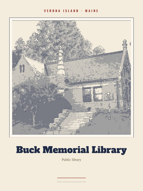 Verona Island Buck Memorial Library Landmark Print artwork detail