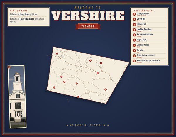 Vershire Map Placemat artwork detail