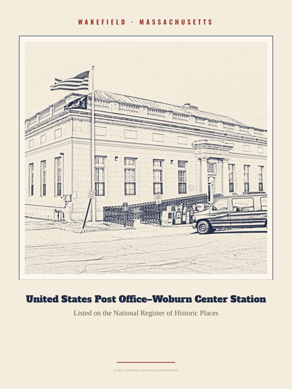 Wakefield United States Post Office–Woburn Center Station Landmark Print artwork detail