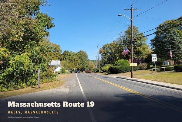 Wales Massachusetts Route 19 Postcard artwork detail