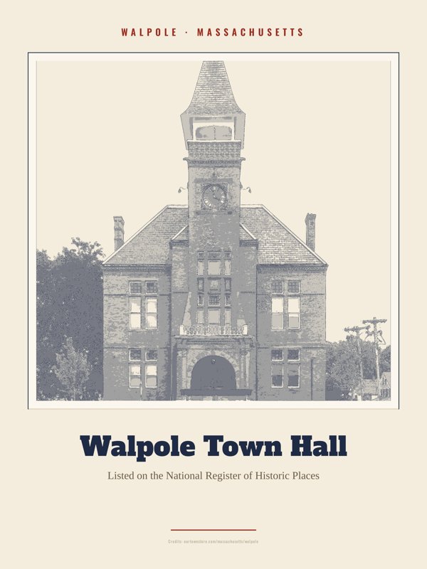 Walpole Walpole Town Hall Landmark Print artwork detail