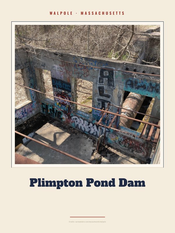 Walpole Plimpton Pond Dam Landmark Print artwork detail
