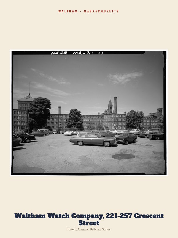 Waltham Waltham Watch Company, 221-257 Crescent Street Archive Print artwork detail