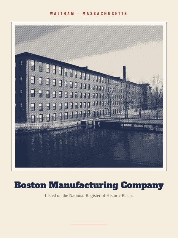 Waltham Boston Manufacturing Company Landmark Print artwork detail