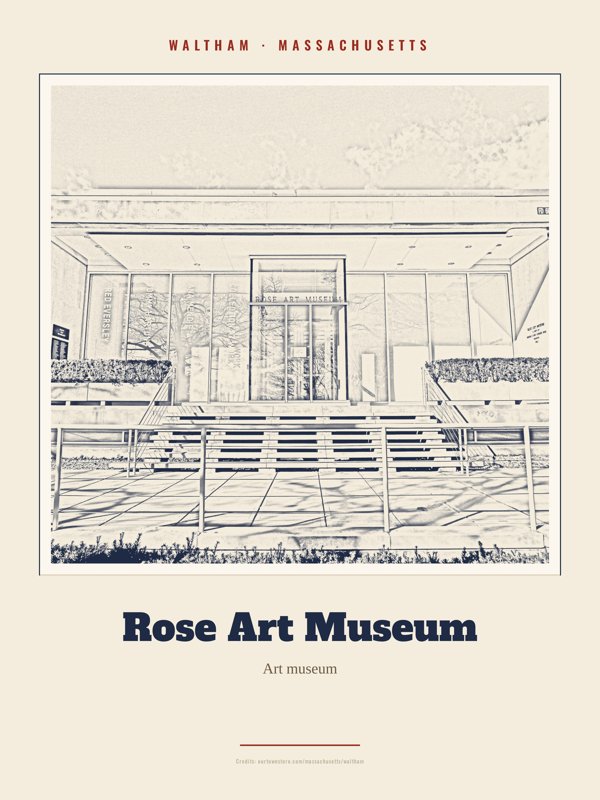 Waltham Rose Art Museum Landmark Print artwork detail