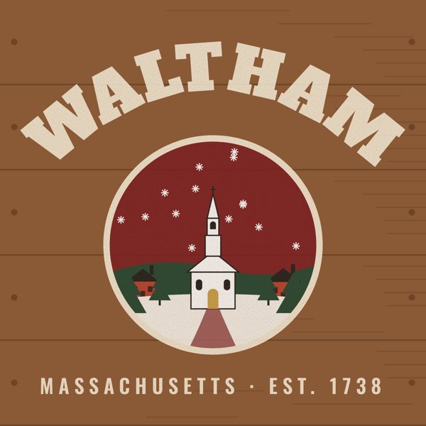 Waltham Hometown Wood Sign artwork detail