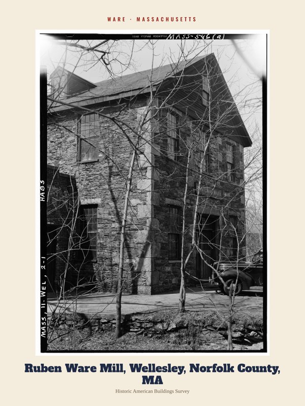 Ware Ruben Ware Mill, Wellesley, Norfolk County, MA Archive Print artwork detail