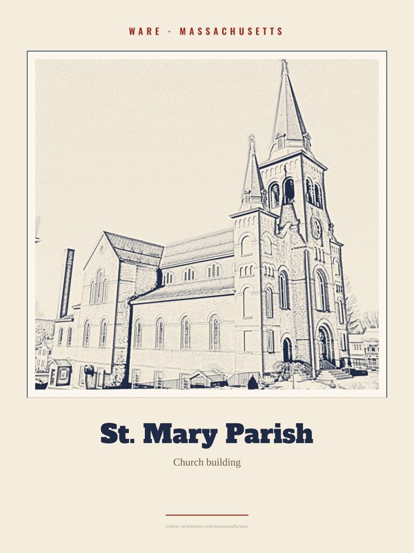 Ware St. Mary Parish Landmark Print artwork detail