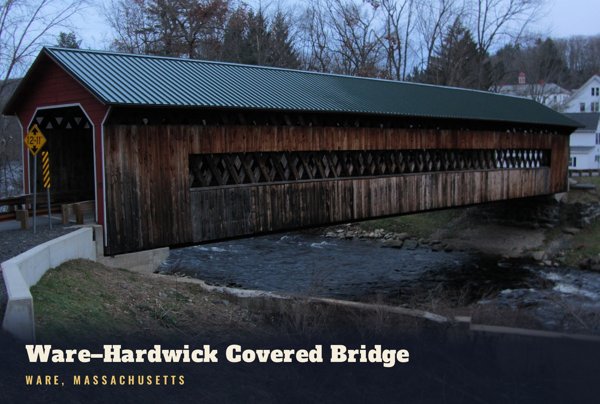 Ware Ware–Hardwick Covered Bridge Postcard artwork detail