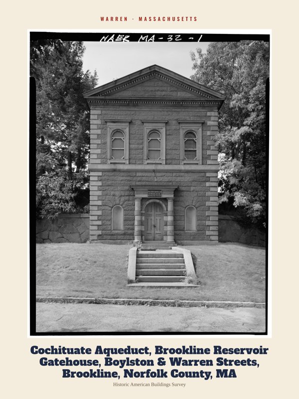 Warren Cochituate Aqueduct, Brookline Reservoir Gatehouse, Boylston & Warren Streets, Brookline, Norfolk County, MA Archive Print artwork detail