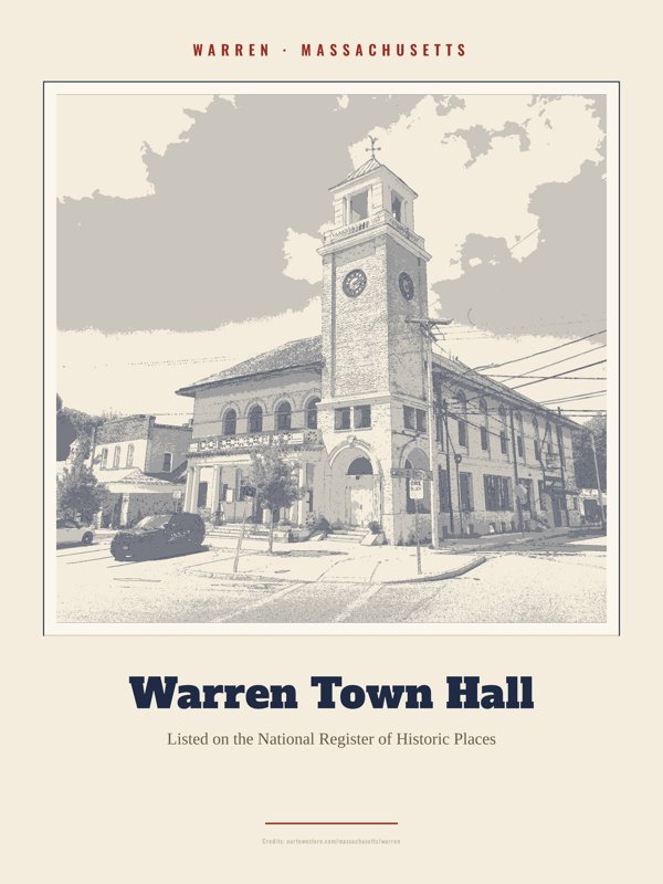 Warren Warren Town Hall Landmark Print artwork detail