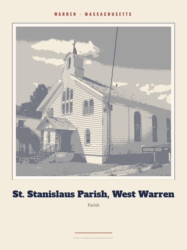 Warren St. Stanislaus Parish, West Warren Landmark Print artwork detail