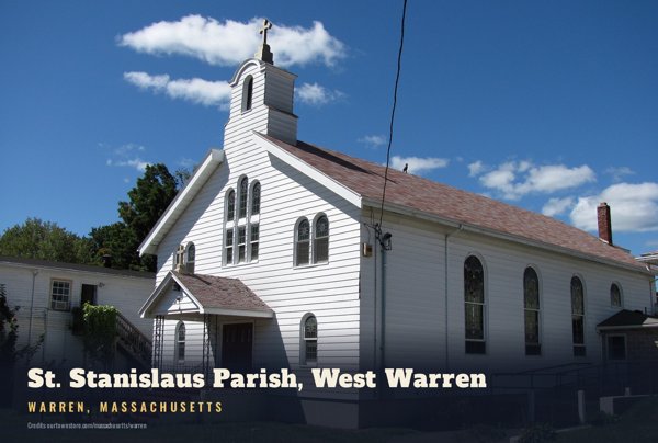Warren St. Stanislaus Parish, West Warren Postcard artwork detail