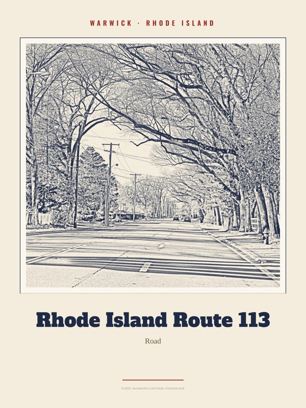 Warwick Rhode Island Route 113 Landmark Print artwork detail