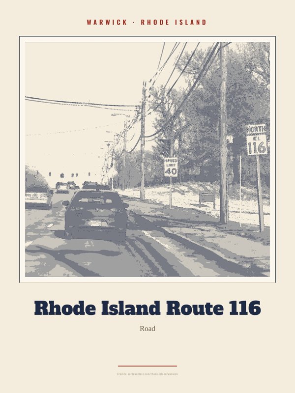Warwick Rhode Island Route 116 Landmark Print artwork detail