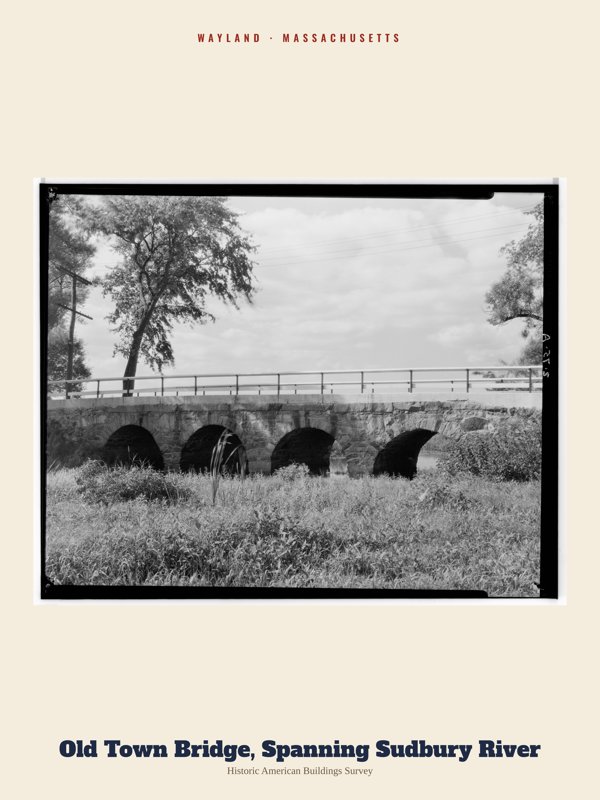 Wayland Old Town Bridge, Spanning Sudbury River Archive Print artwork detail